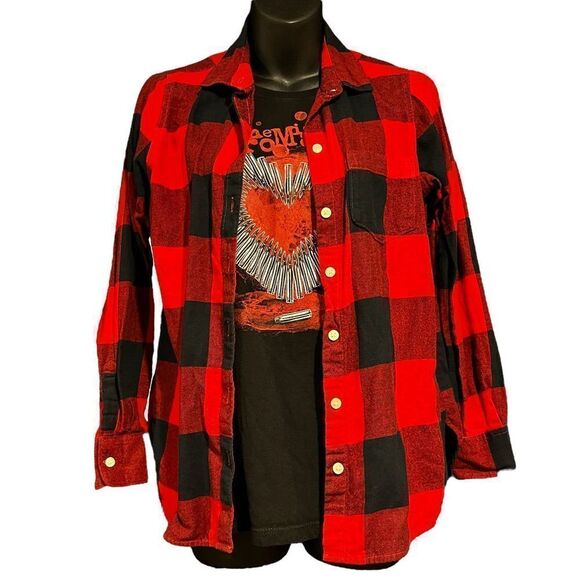 Red & Black Plaid Flannel Button Shirt Women’s Small - Picture 1 of 3